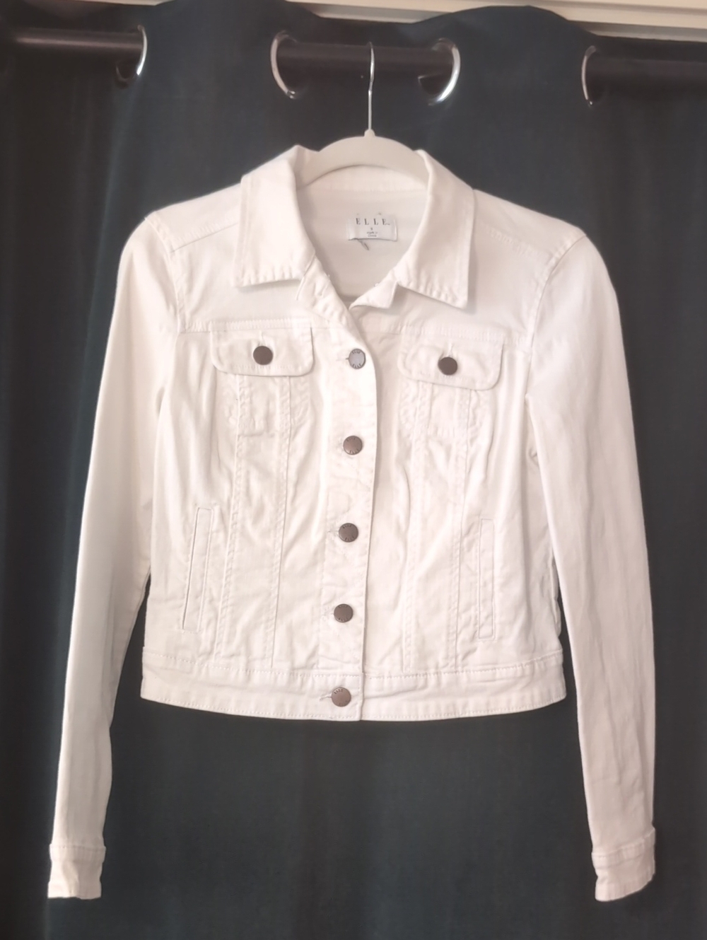 ELLE White Denim Crop Jacket with Button-Front